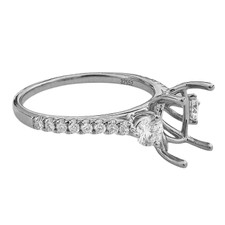 14K White Gold - Modern Three Stone Diamond Engagement Ring Setting (0.39ct)