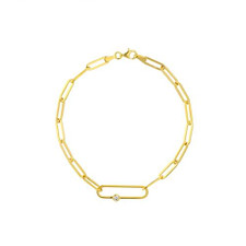 14K Yellow Gold - Bezel Diamond Paper Clip Link Gold Bracelet - 7.5 inch 