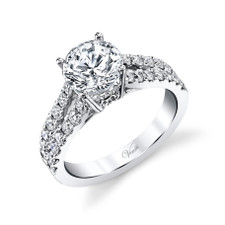 14K White Gold - Hidden Halo Split Shank Style Diamond Engagement Ring Setting (0.81ct)