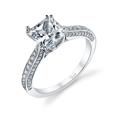 14K White Gold - Diamond Accented Cathedral Style Diamond Engagement Ring Setting (0.36ct)