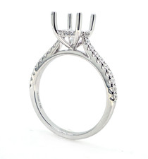 14K White Gold - Oval Hidden Halo Shared Prong Diamond Engagement Ring Setting (0.27ct)