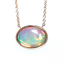 14K Rose Gold - Bezel Set Oval Cut Ethiopian Opal Fashion Necklace (4.23ct)