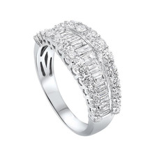 14K White Gold -  1.50ct - Graduated Baguette & Round Cut Diamond Fashion Band