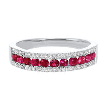 14K White Gold- 0.62ct -  Ruby & Diamond Three Row Band