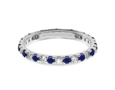 14K White Gold -  Round Cut Sapphire & Diamond Alternating Shared Prong Band