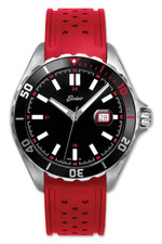 EWJ Signature Time Piece: Stainless Steel Case, Red Accents, Red Silicon Strap, Date Window