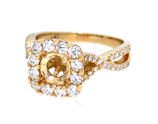14K Yellow Gold - Twisted Diamond Shank Cushion Halo Engagement Ring Setting (0.72ct)