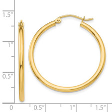 14K Yellow Gold  - 2 x 25mm High Polished Hoop Earrings