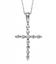 14K WHITE GOLD - 0.35CT SHARED PRONG DIAMOND CROSS PENDANT & CHAIN 