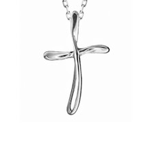 Sterling Silver  - Free Form Style High Polished Cross Pendant & Chain