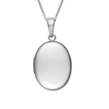 Sterling Silver - Oval Shaped Classic High Polished Locket Pendant & Chain