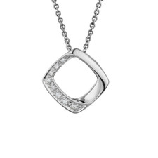Sterling Silver - Diamond Accented Open Frame Fashion Pendant & Chain- 0.06ct