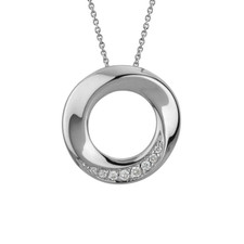 Sterling Silver - Diamond Accented Open Circle Frame Fashion Pendant & Chain