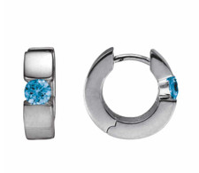 Sterling Silver - 14MM - Bold Birthstone Blue Topaz Hoop Earrings