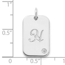 Sterling Silver - PERSONALIZED - Diamond Accented Initial Tag Charm (Diamond Accented Initial Tag & Chain