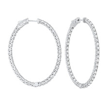14K White Gold - 1.00ct - Inside Out Oval Shaped Diamond Hoop Earrings 