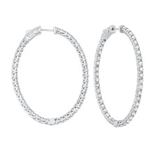 14K White Gold - 1.00ct - Inside Out Oval Shaped Diamond Hoop Earrings 