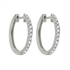 14K White Gold -  0.50ct - Oval Shaped Diamond Hoop Earrings