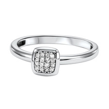 10K White Gold - Square Pave Diamond Stackable Ring