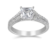 14K White Gold - Martin Flyer Pave Set Split Shank Diamond Engagement Ring Setting (0.35ct)