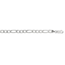 Sterling Silver - Rhodium Coated - 5.4mm Flat Figaro Style Chain - 20 inches