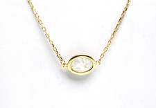 14K Yellow Gold - Bezel Set Sliced Mother of Pearl Solitaire Slice Necklace - 18 in
