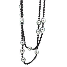 9mm - Fancy Grey Colored Pearl & Faceted  Spinel Black-  Pearl Necklace - 36 inch