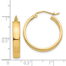14K Yellow Gold - 4 x 25mm - Flat High Polished Gold Hoop Earrings