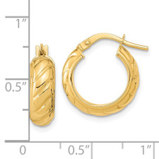 14K Yellow Gold - 5 x 15mm - Fancy Grooved High Polished Gold Hoop Earrings