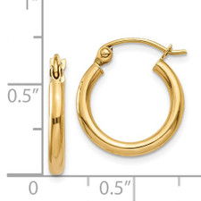 14K Yellow Gold - 2 x 15mm - Petite Tube Style High Polished Gold Hoop Earrings