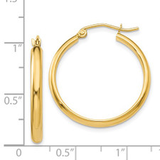  14K Yellow Gold - 2.75 x 25mm - Classic Tube Style High Polished Gold Hoop Earrings