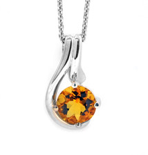 Sterling Silver - 7mm Round Citrine Love Knot Solitaire Pendant & Chain