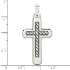 Sterling Silver - Men's Beveled Antiqued Rope Braid Cross Pendant