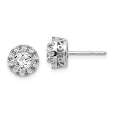 14K White Gold - 1.04ctw - Lab Grown Round Diamond Halo Stud Earrings 