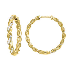 14K Yellow Gold - Twisted Vine Diamond Hoop Earrings (0.25ct)