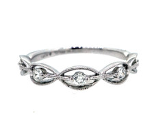14K White Gold - Vintage Inspired Scalloped Diamond Stackable Band (0.21ct)