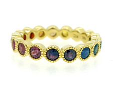 18K Yellow Gold - Kim Collins Round Bezel Set Rainbow Sapphire Eternity Band - 2.12ct (size 7)