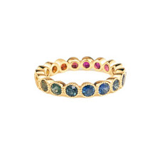 18K Yellow Gold - Kim Collins Round Bezel Set Rainbow Sapphire Eternity Band - 2.12ct (size 7)
