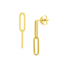 14K Yellow Gold - Classic Dangling Paper Clip Link Stud Earrings