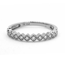 14K White Gold - Vintage Scalloped Style Diamond Stackable Band (0.12ct)