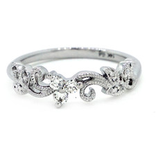 14K White Gold - Vintage Filigree Style Diamond Stackable Band (0.14ct)