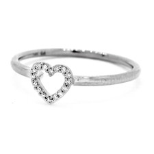 14K White Gold - Petite Diamond Heart Halo Fashion Ring (0.05ct)