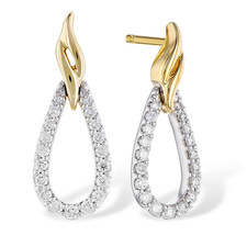 14K Two Tone Gold - Diamond Pear Shaped Dangling Halo Stud Earrings (0.30ct)