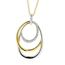 18K Yellow & White Gold - Two Tone Triple Interlocking Diamond Loop Fashion Pendant & Chain (0.28ct)