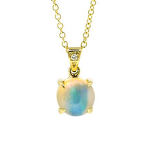 14K Yellow Gold - 0.92ct - Round Ethiopian Opal Solitaire Pendant & Chain