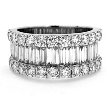 18K White Gold - Multiple Row Baguette & Round Diamond Anniversary Band (2.89ct) 