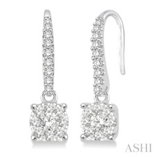 14K White Gold - 0.75ct - Round Dangling Love-Bright Diamond Earrings