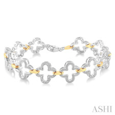 Sterling Silver - Diamond Accented Clover Link Two Tone Bracelet - (0.10ct)