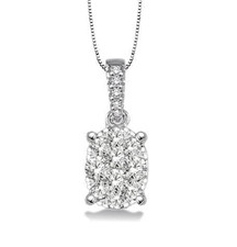 14K White Gold - Love-Bright Oval Diamond Dangling Pendant & Chain (0.35ct)