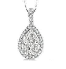 14K White Gold - Love-Bright Pear Shaped  Diamond Halo Pendant & Chain (1.00ct)